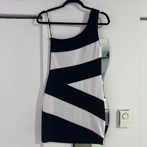 Asymmetrical Geometric Bodycon Mini Dress One Shoulder